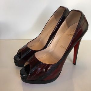 Christian Louboutin Wine Eel Skin Platform Pumps